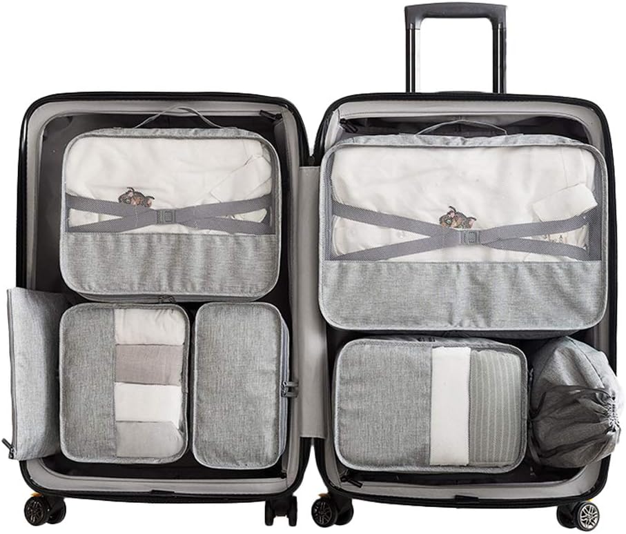 Packing Cubes Organiser Bags for Travel Suitcase Organization Luggage Set 7 Wardrobe Storage Grey