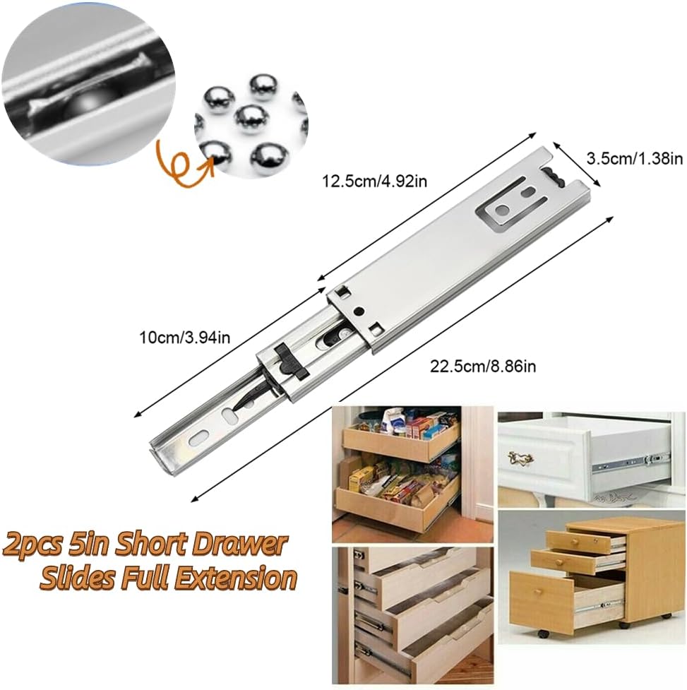Haofy 2PCS 5inch Drawer Slides, Soft Close Ball Bearing Drawer Runners, Full Extension Side Mount Sliding Furniture Guide Undermount Drawer Mini Drawer Rails Kitchen Table Cabinet