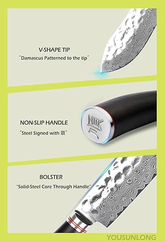 Miniatura 5 de YOUSUNLONG Breaking Knife Max Bull Nose Cuchillo de carnicero japonés de 12 pulgadas, 67 capas de acero de Damasco martillado con mango de madera de