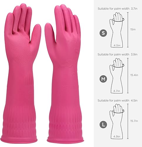 Miniatura 6 de 2 pares de guantes para lavar platos, guantes de limpieza de goma, guantes largos reutilizables para platos