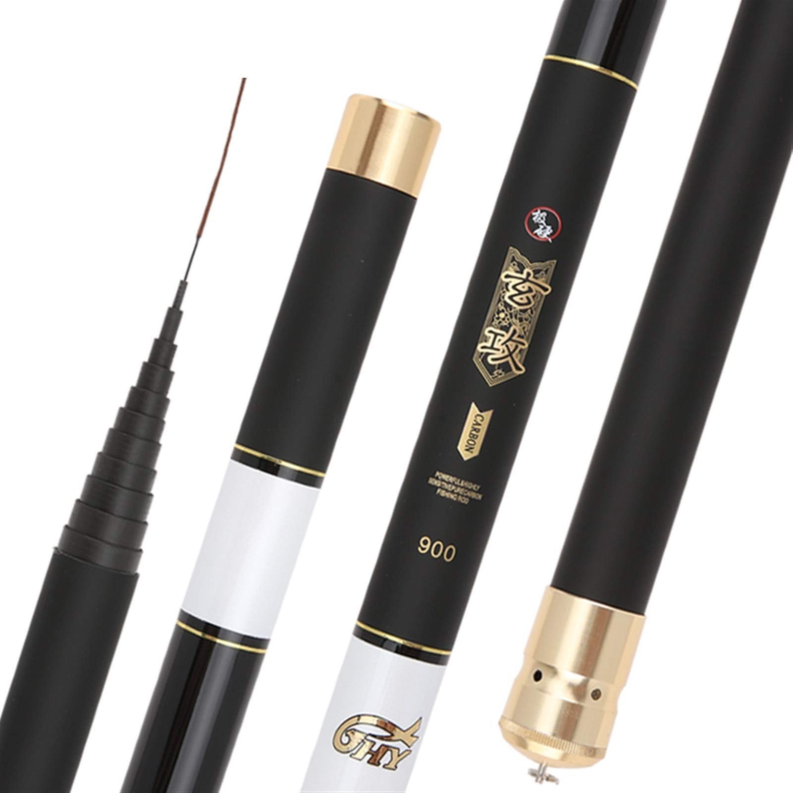 Extra Largo Alto Carbono 8 m 9 m 10 m 11 m 12 m 13 m Caña de Pescar Poste de Mano Ultra Duro Super Light Telescópico Punta de Repuesto (Color: Negro, Tamaño: 8 m)