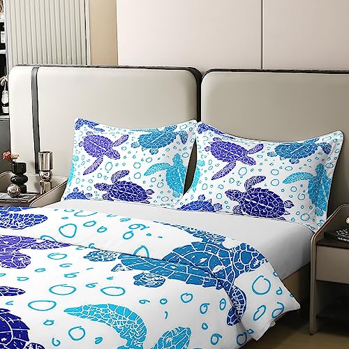 100% Cotton Sea Turtle Comforter Cover, Tortoise Blue Sea Duvet Cover King for Kids Boys Girls Teens Ocean Life Bedding Set - Image 4