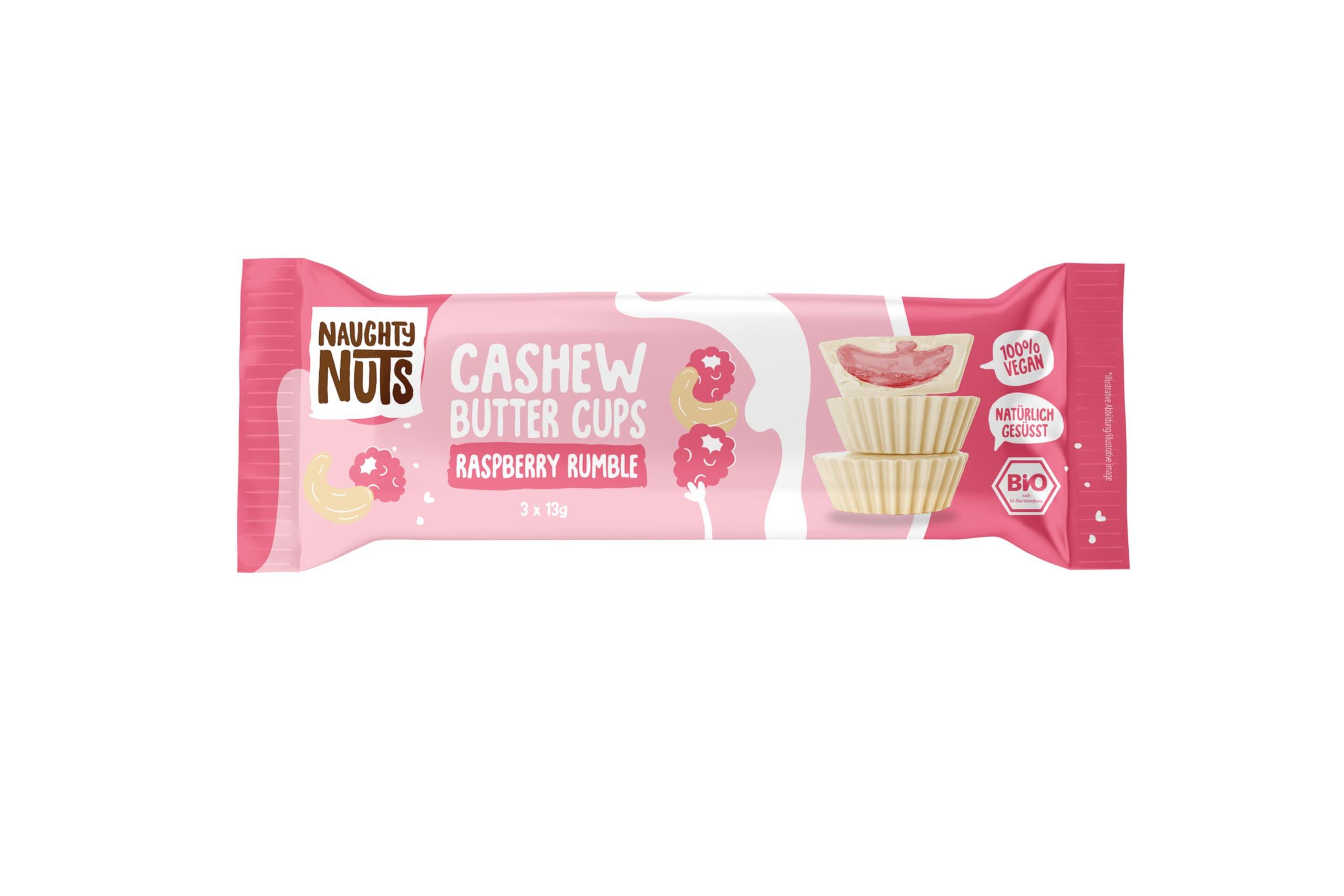 Naughty Nuts Bio Barritas de Mantequilla de Anacardos con Frambuesas y Chocolate - Veganas, sin Aceite de Palma y con un 53% Menos de Azúcares Refinados - 12 x 39 g
