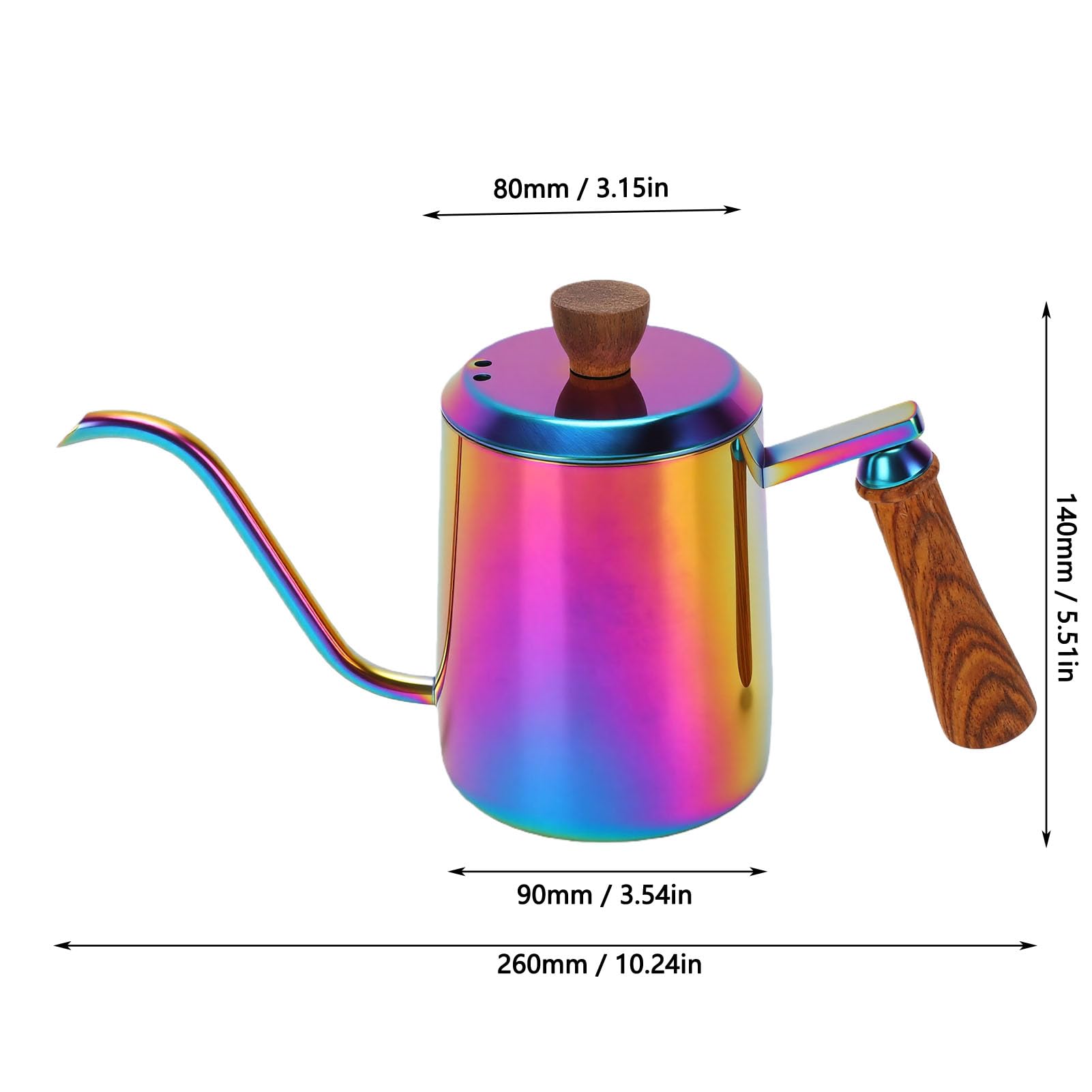 Bewinner Bollitore per caffè Pour Over 600 Ml Macchina per caffè Americano con Beccuccio a Collo di Cigno in Acciaio Inossidabile 304 con Manico in Legno, Versamento di Precisione per Viaggi in