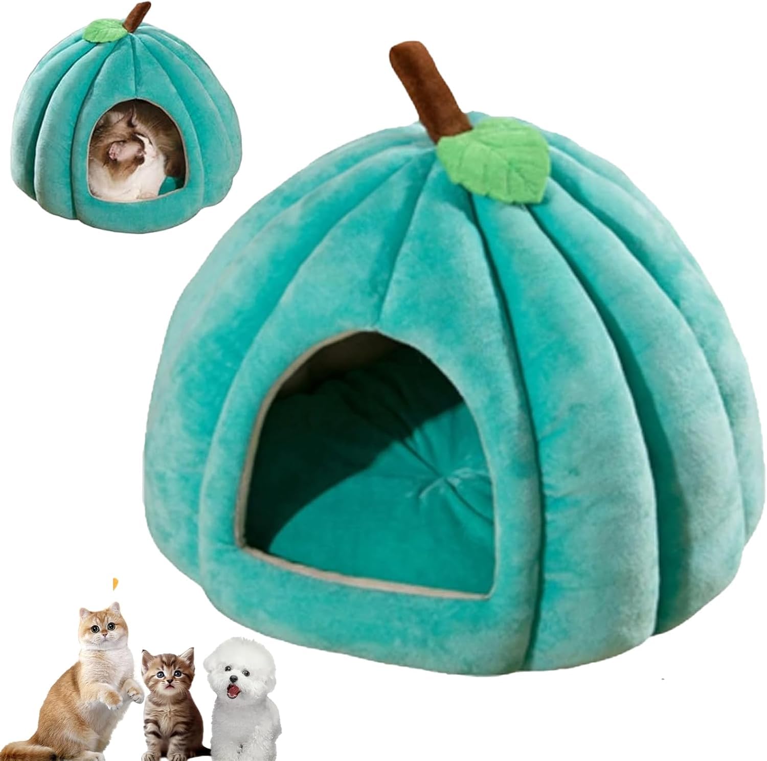 Halloween-Katzenhaus, süßes Kürbis-Haustierbett, Katzenbett für drinnen mit herausnehmbarer Matte, Kürbis-Katzenhöhle, Hundebett für Hauskatzen und kleine Hunde