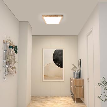 LVL LED Panel Light, 18W Wood Grain Flat Small Square Nordic Flush Led Ceiling Light for Kitchen Bedroom Living Room Bathroom Lights (18W) [Energy Class F]