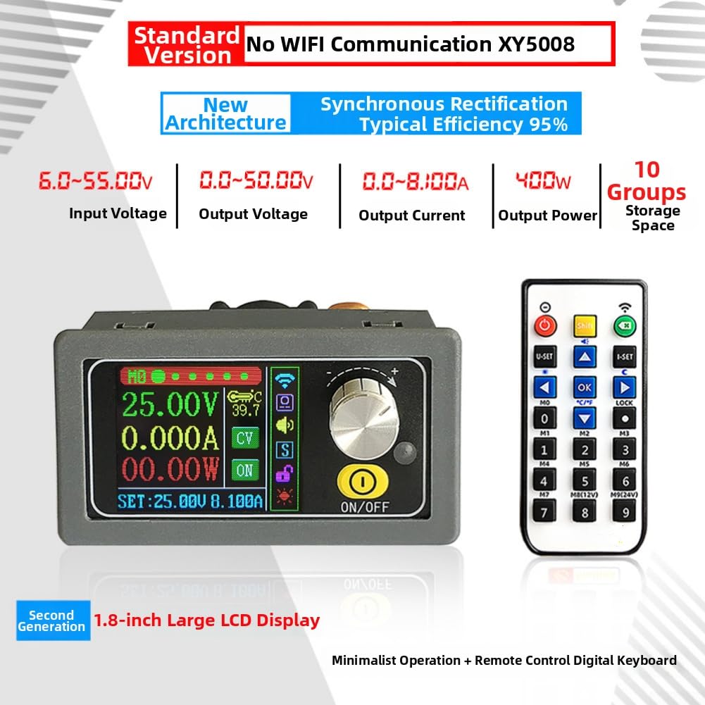Alimentatore DC regolabile 0-50V 8A 400W con telecomando WiFi, regolatore di tensione digitale con protezione da sovraccarico e 10 slot di memoria per laboratorio e CNC, nero (con WIFI)
