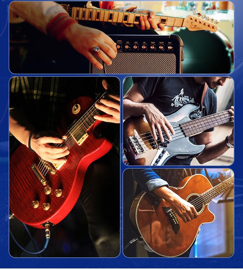 3/6 Meter Guitar Audio Cables Anti-Noise Line 6.35mm Male to Male Colorful Line Pedal Guitar Bass Universal Cable,3Meter,Blue