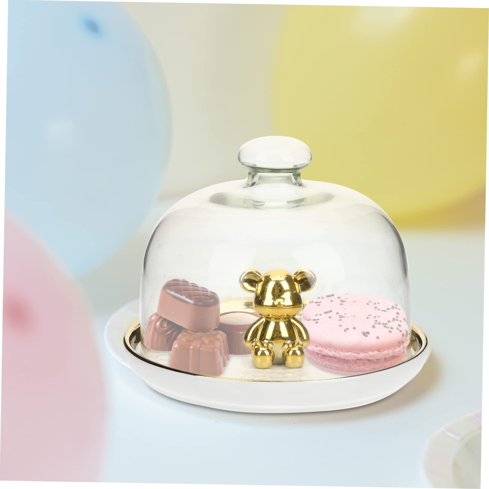 Piatto per Torta in Ceramica con Cupola in Vetro, Vassoio da Portata Multifunzione per Dolci e Frutta, per Cucina e Salotto