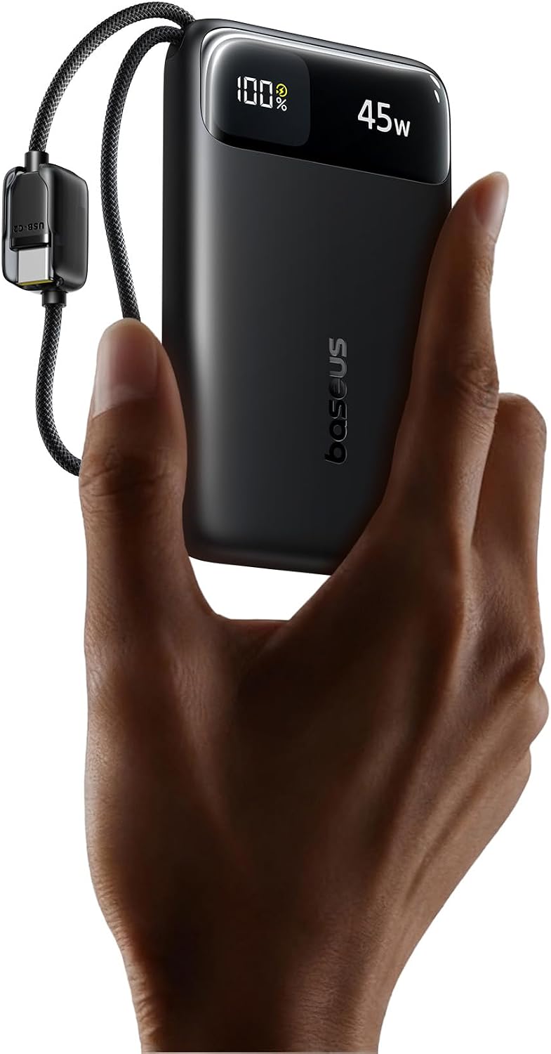 45W Ultra Slim 10000mAh Power Bank Built-in USB-C Cables, CCC Certified Portable Charger, Travel Essential Fast Charging Pocket Size Phone Battery Pack for iPhone 18 17 16 Samsung S25 S24 iPad