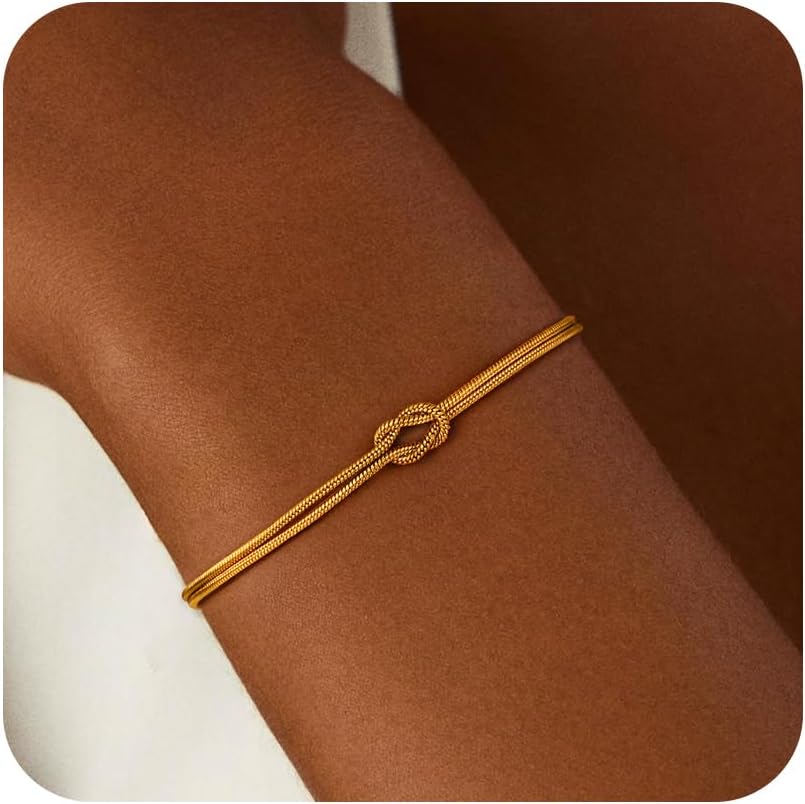 Fimhut Gold Knot Bracelets for Women Trendy -14K Gold/Whited Gold Plated Knot Bracelets Dainty Gold Bracelet for Women Non Tarnish Waterproof Jewelry for Women Gifts