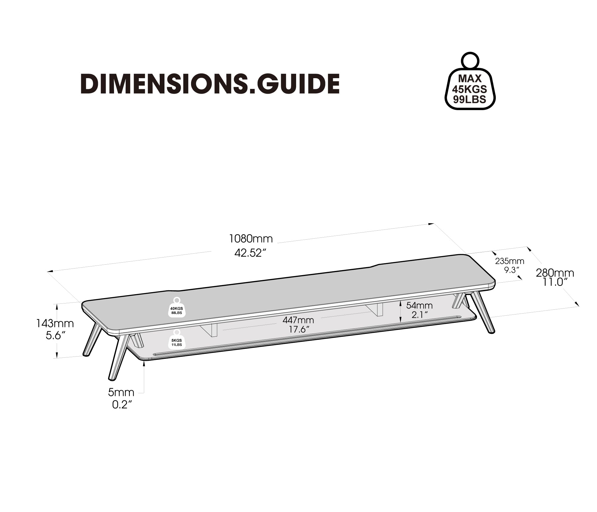 Fenge Monitorständer, 108cm, Mehrschicht-Massivholz, Laptop PC TV, Braun | 2 Geräte, Bis 45kg, Ablagefach für Telefon/Tablet/Stift, Kabel-Mgmt. Filz-bezogen, Alufüße, Bildschirm Schreibtisch Büro Home