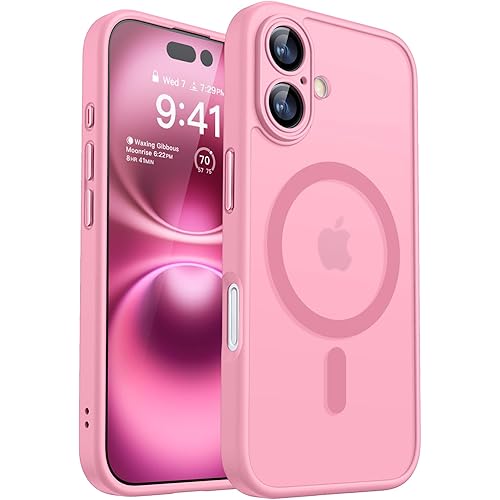 CANSHN Magnetic for iPhone 16 Plus Case, Upgraded [Full Camera Protection] [Compatible with Magsafe] [Translucent Matte] Shockproof Protective Phone Case for iPhone 16 Plus - Pink