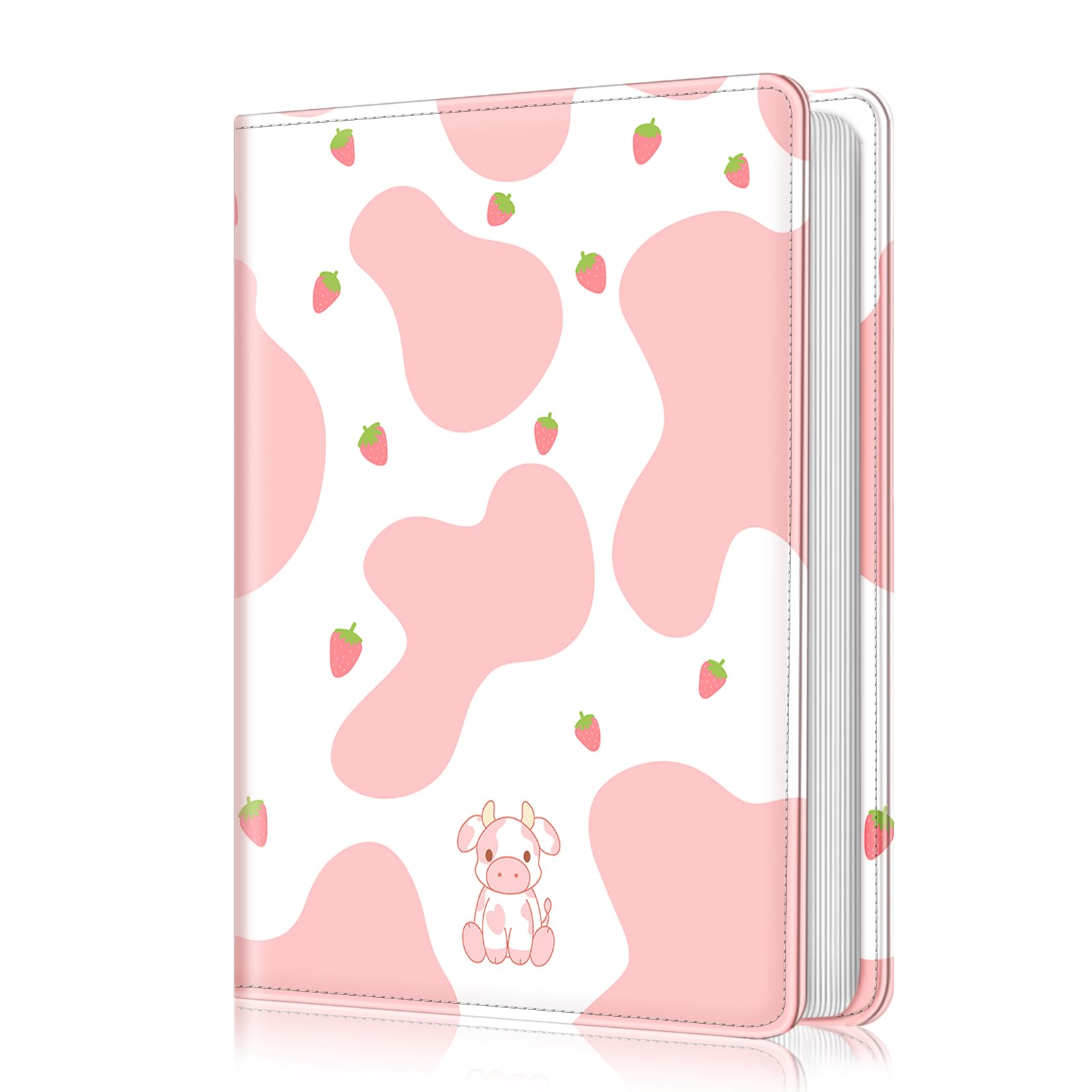 FintiePhoto Album 4x6 Photos - 112 Pockets Vegan Leather Cover Memory Album Photo Book, Photo Albums for Brithday Family Anniversary Vacation Pictures, Strawberry Cow