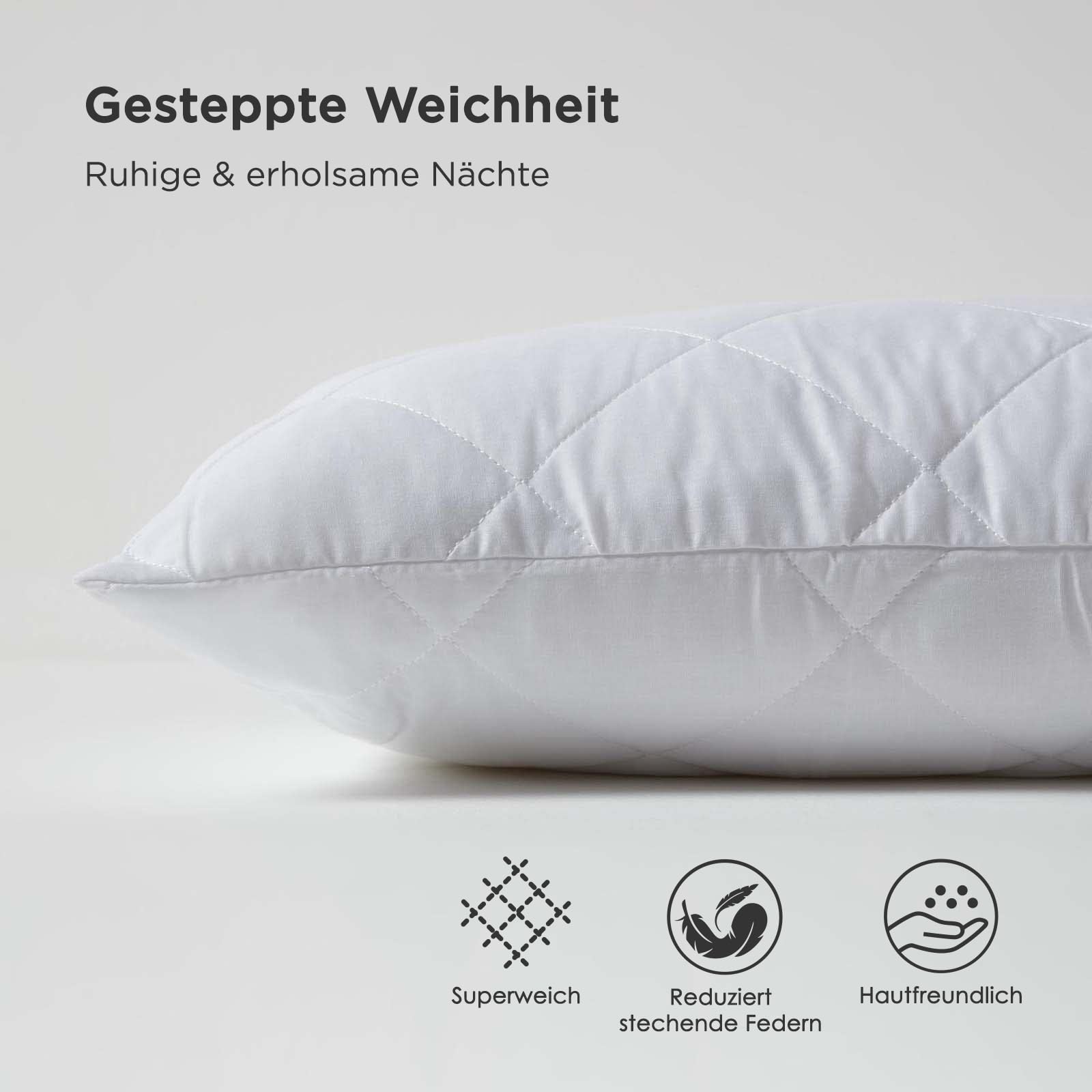Homescapes 4er-Set Gesteppte Kissenschoner 40x80 cm, wattierte Polycotton- Kissenschonbezüge hypoallergen Küche, Haushalt & Wohnen