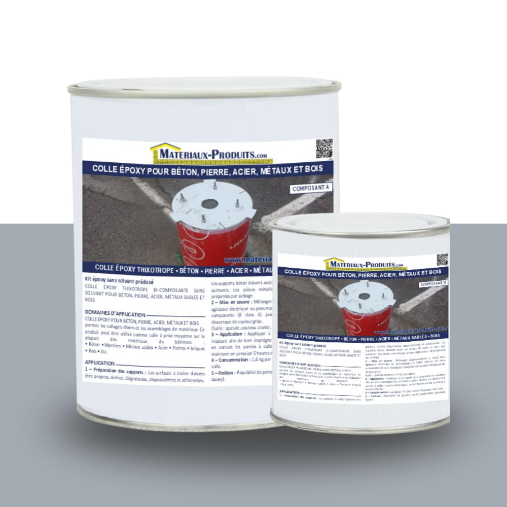 MATPRO Colle epoxy pour béton, pierre, acier, métaux et bois 6 Kg Gris