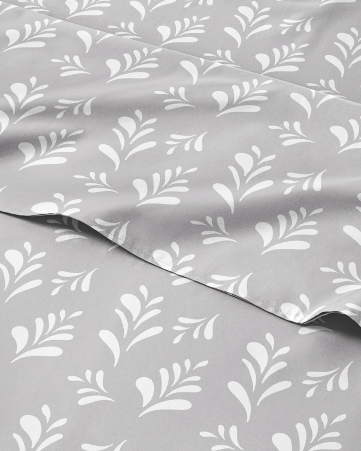 Floral Sheets - Grey & White Bed Sheet Set - 1 Flat, 1 Fitted & 2 Pillowcases w/ Deep Pockets - Comfy, Wrinkle & Fade Free - Boho Botanical Bedding -