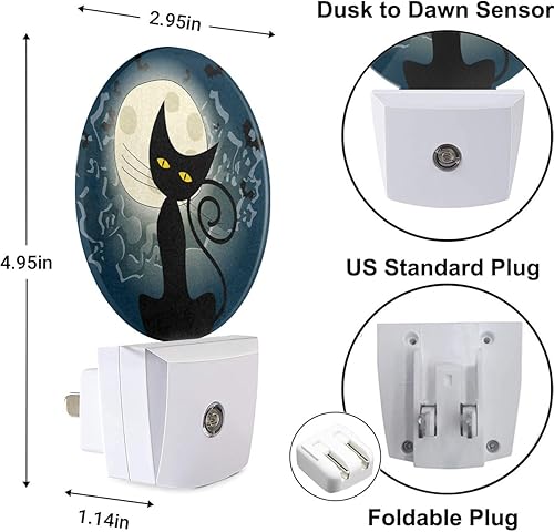 Miniatura 3 de Luz nocturna de gato divertido con enchufe de fantasía, murciélagos de luna llena, gato negro, divertido animal, lámpara de noche de