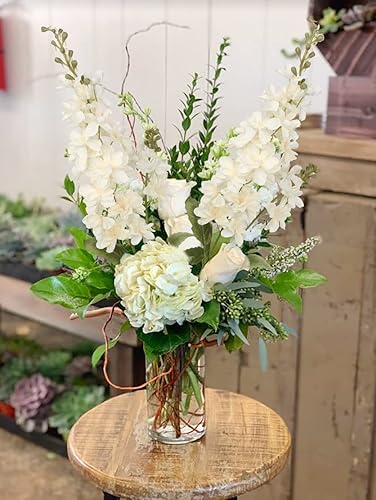 Miniatura 4 de Flores falsas blancas Delphinium Ramo de boda, flores blancas, tallos de seda para jardín, espolón de alondro, flores de tallo largo para florero,