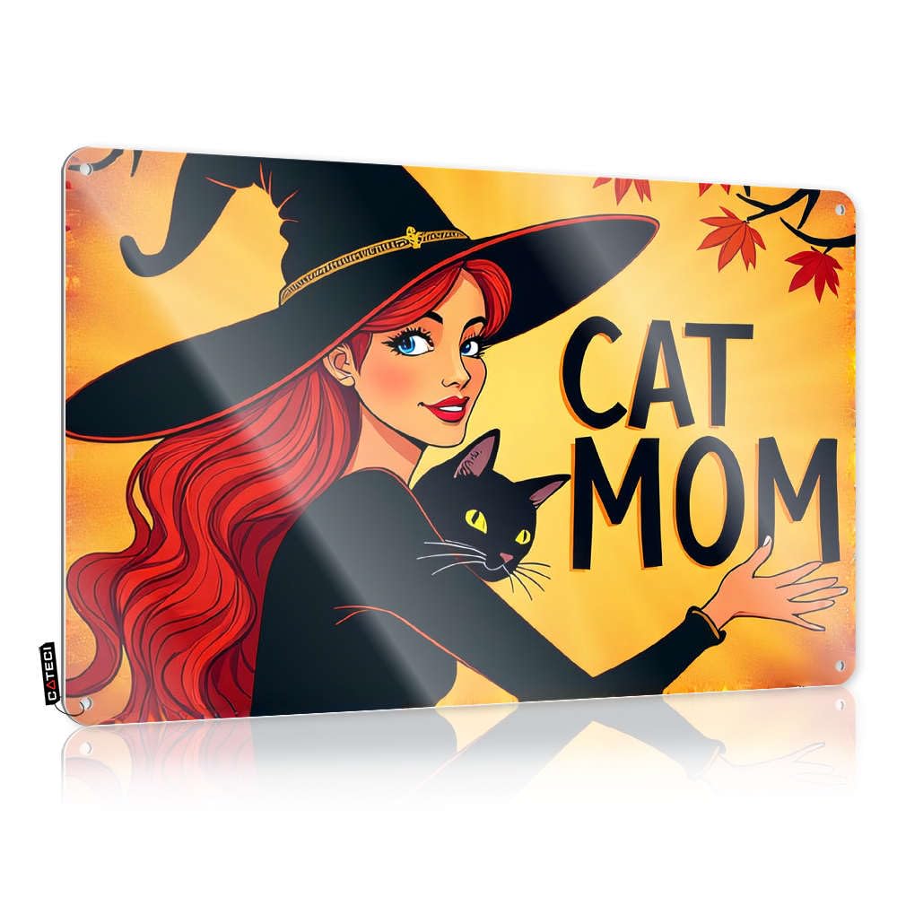 Bbq Signs Outdoor Cat Mom Witch With Black Cat Tin Sign Tin Sign Decor Bar Metal Sign Decor(30X40CM)