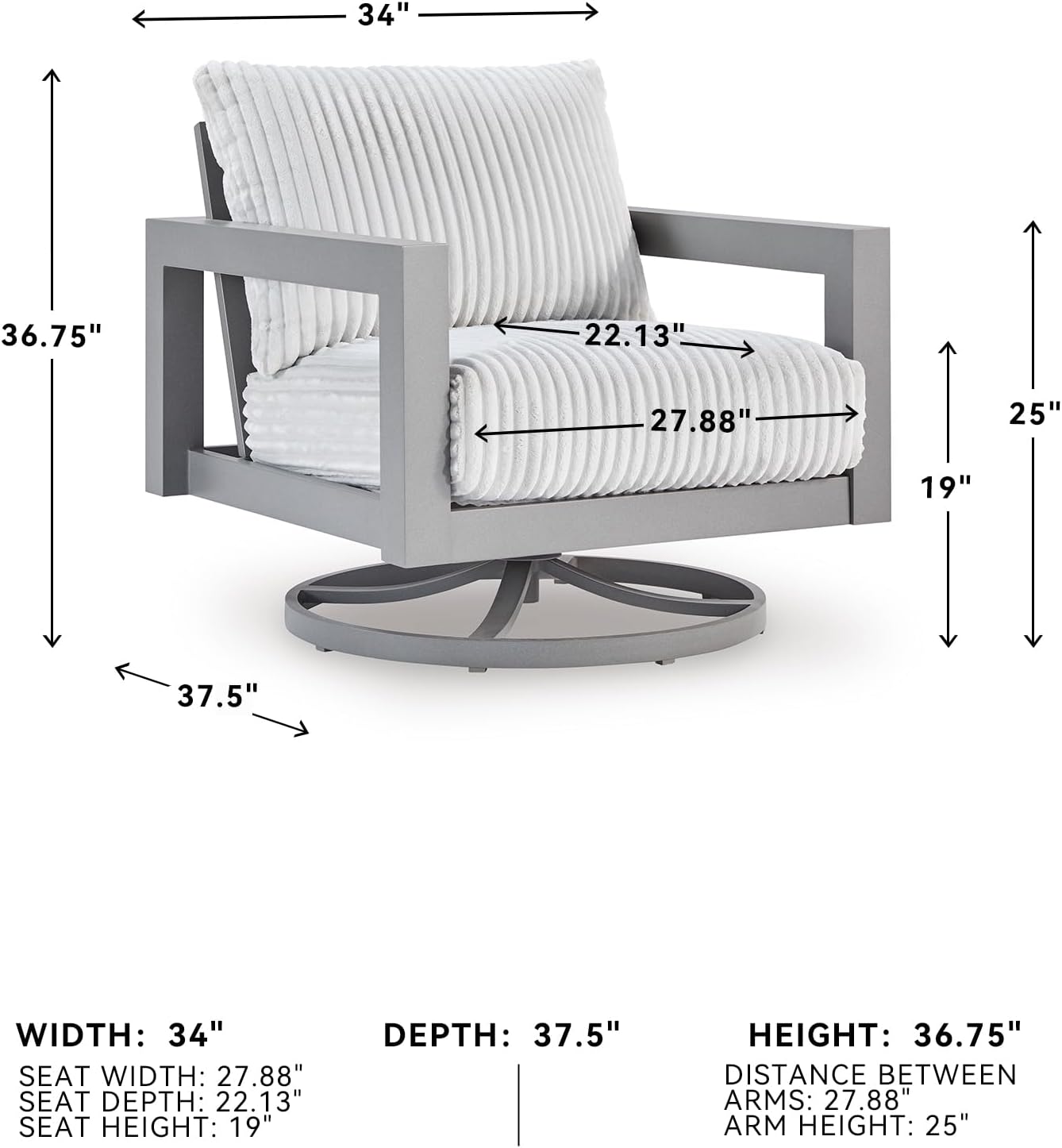 Signature Design by Ashley Moonlight View Contemporary Nuvella Weather Resistant Fabric Outdoor Swivel Chair with Zippered Removable Cushions, Light Gray & Beige