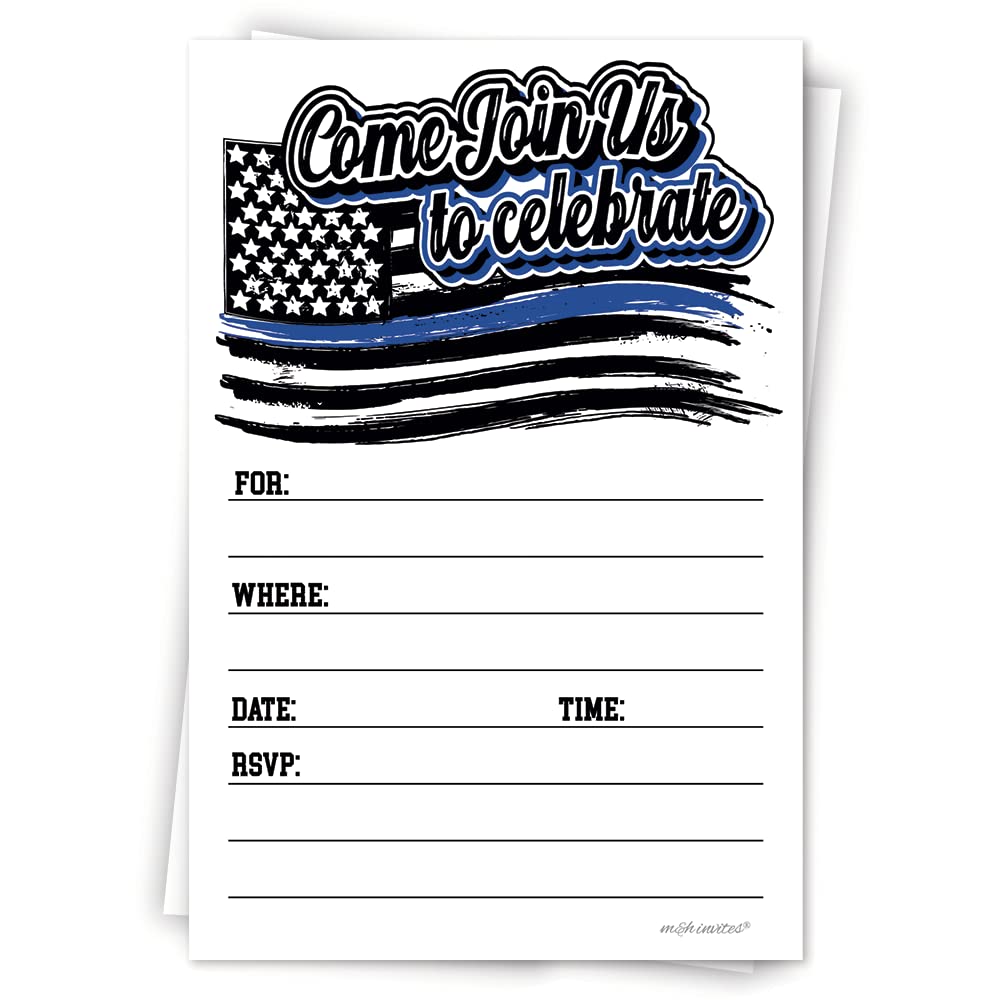 m&h invites Police Invitations With Envelopes (20 Count) - Police Academy Graduation, Promotion Or Retirement Party - Police Flag Thin Blue Line