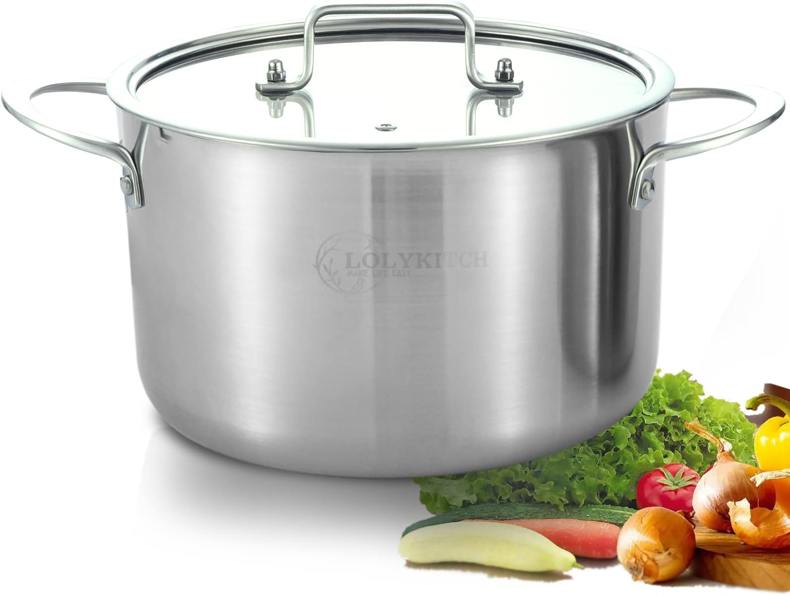 LOLYKITCH Tri-Ply Stainless Steel 5 QT Stock Pot with Lid, Induction Cooking Pot,Soup Pot,Compatible with All Stoves,Oven and Dishwasher safe.