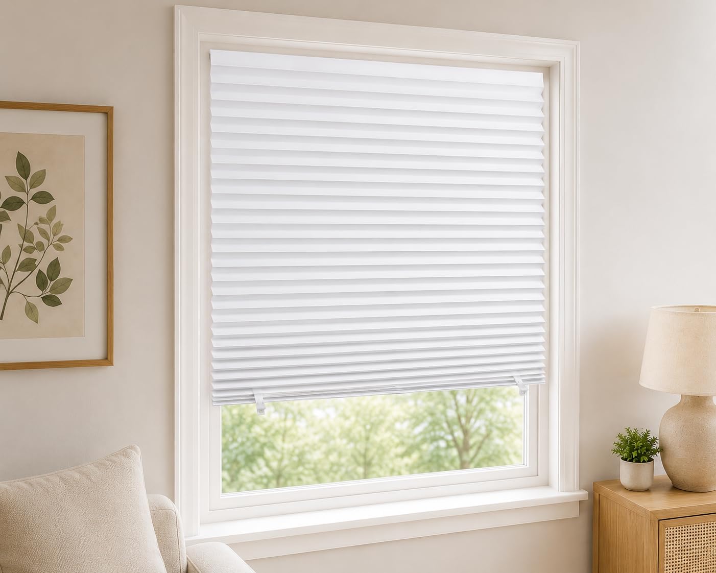 6 Pack Light Filtering Paper Shades for Windows with Adhesive, No Tools & Drilling Free, Trimmable to Custom Width, Recyclable and eco-Friendly Material (White, 36" W x 72" H)