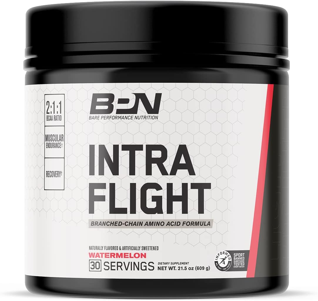 BARE PERFORMANCE NUTRITION Intra-Flight, Branch Chain Amino Acids, Ultimate Endurance Supplement, Increase Endurance and Stamina, 2:1:1 BCAA + Recovery (30 Servings, Watermelon)