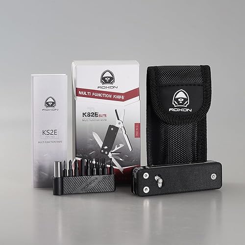 Miniatura 9 de ROXON KS2 Elite D2 Blade 13 en 1 Mini cuchillo de bolsillo con función multiherramienta con tijera grande, mango G10 y clip de bolsillo, bueno para