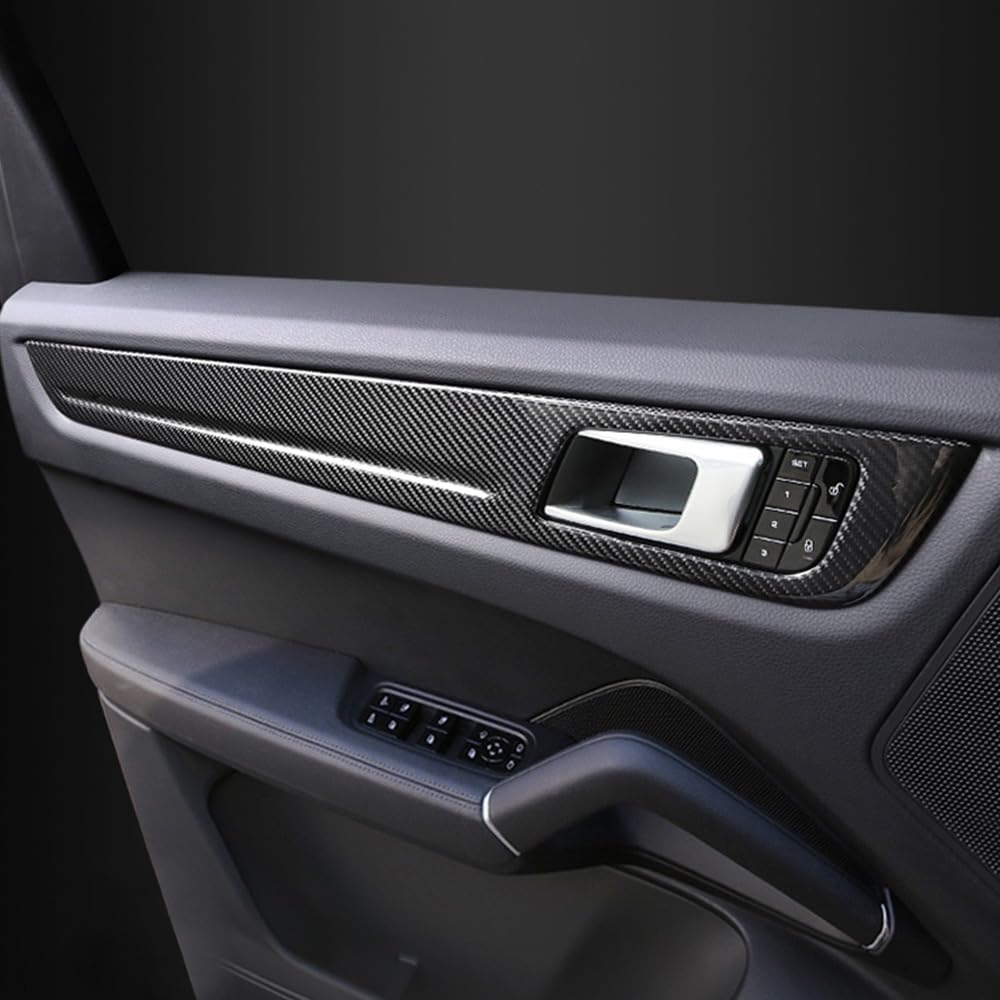 MaKeHoblion Car ABS Carbon Fiber Inner Door Panel Cover Trim For Porsche Cayenne 2018-2024 Door Decorator Panel Protector Strip 4 Pieces Interior