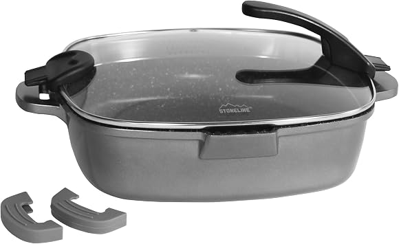 STONELINE Future Square Pan 28 x 28 cm with Glass Sieve Lid Suitable for Induction Cookers