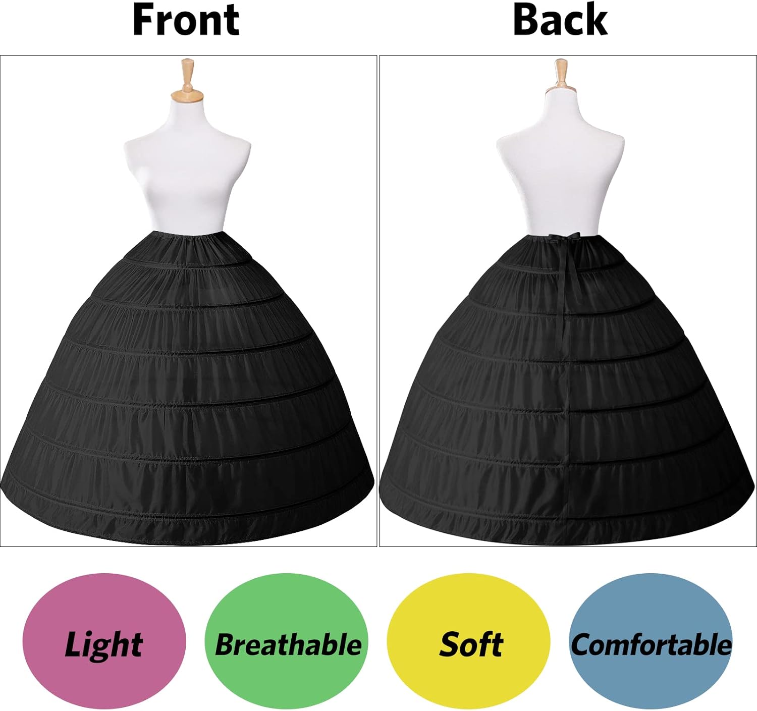 Women 6 Hoop Petticoat White A-line Floor-Length Crinoline Underskirt for Bridal Wedding Dress Ball Gown - Image 3