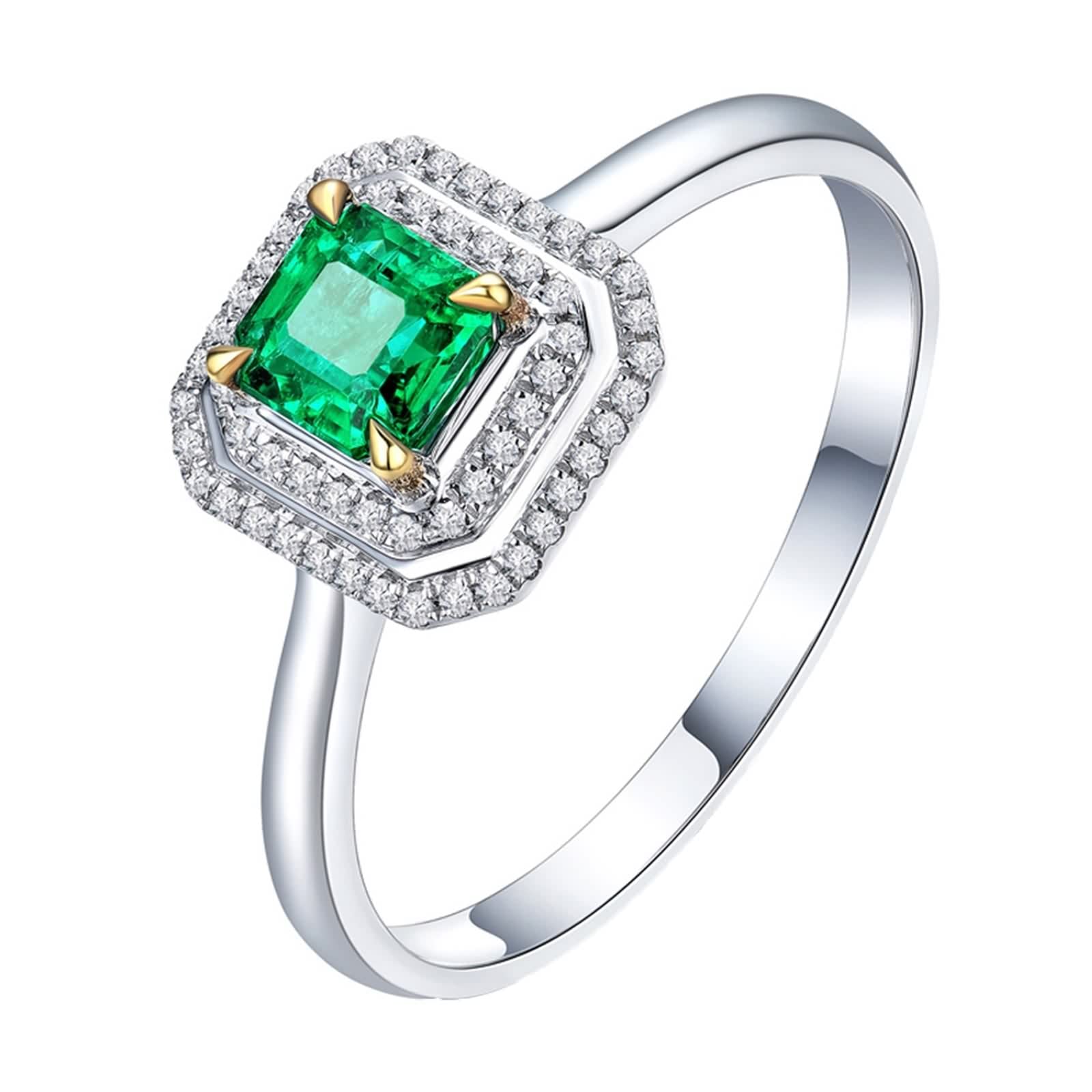 Anillos de Mujer Plata, Alianzas de Boda Cuadrado de 4 Garras con Incrustaciones de Esmeralda Creada En Laboratorio con Joyero