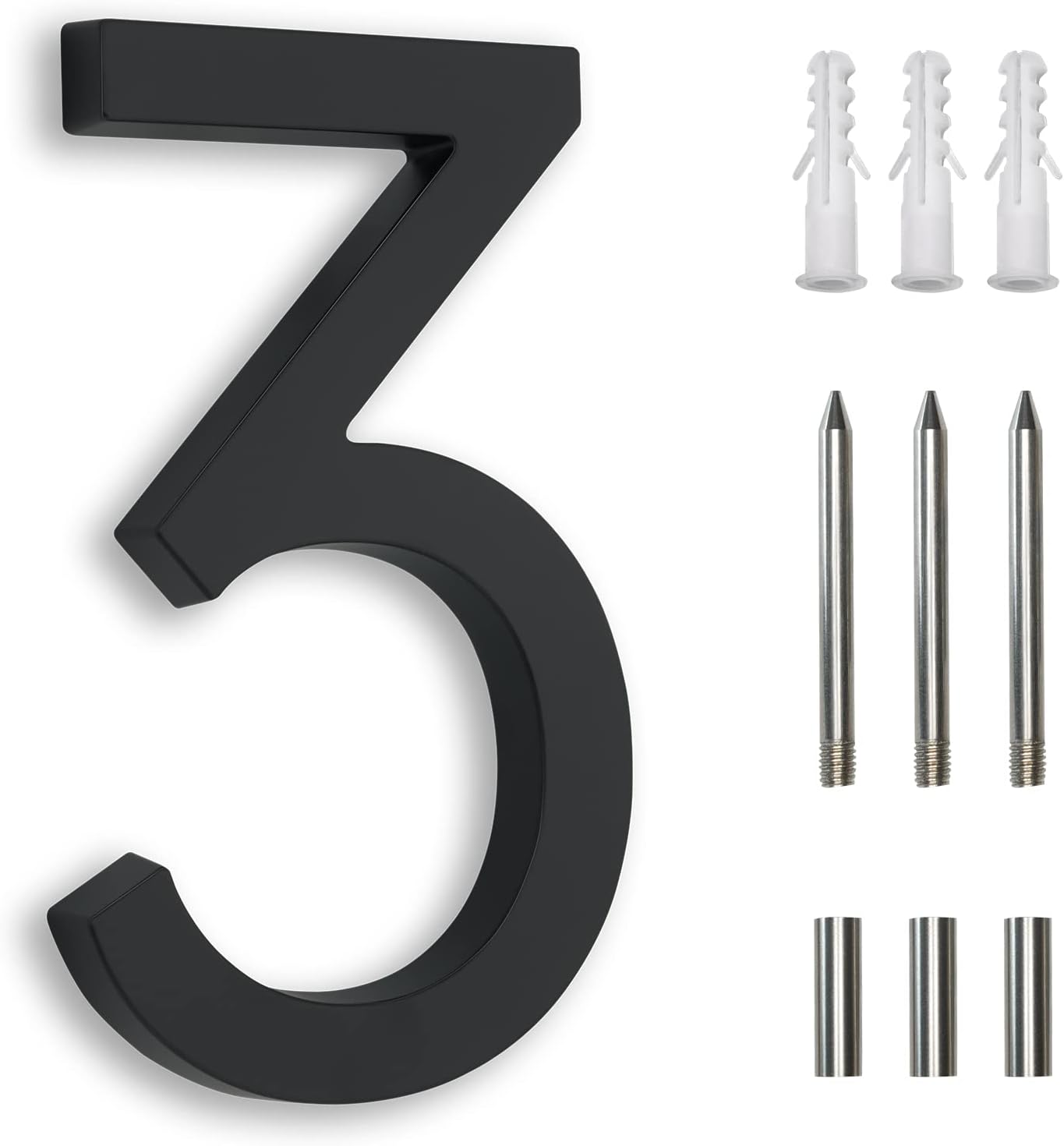 Modern Black Zinc Alloy 7 Inch Street Numbers - Flush Mount, Floating, Large House Numbers For Address