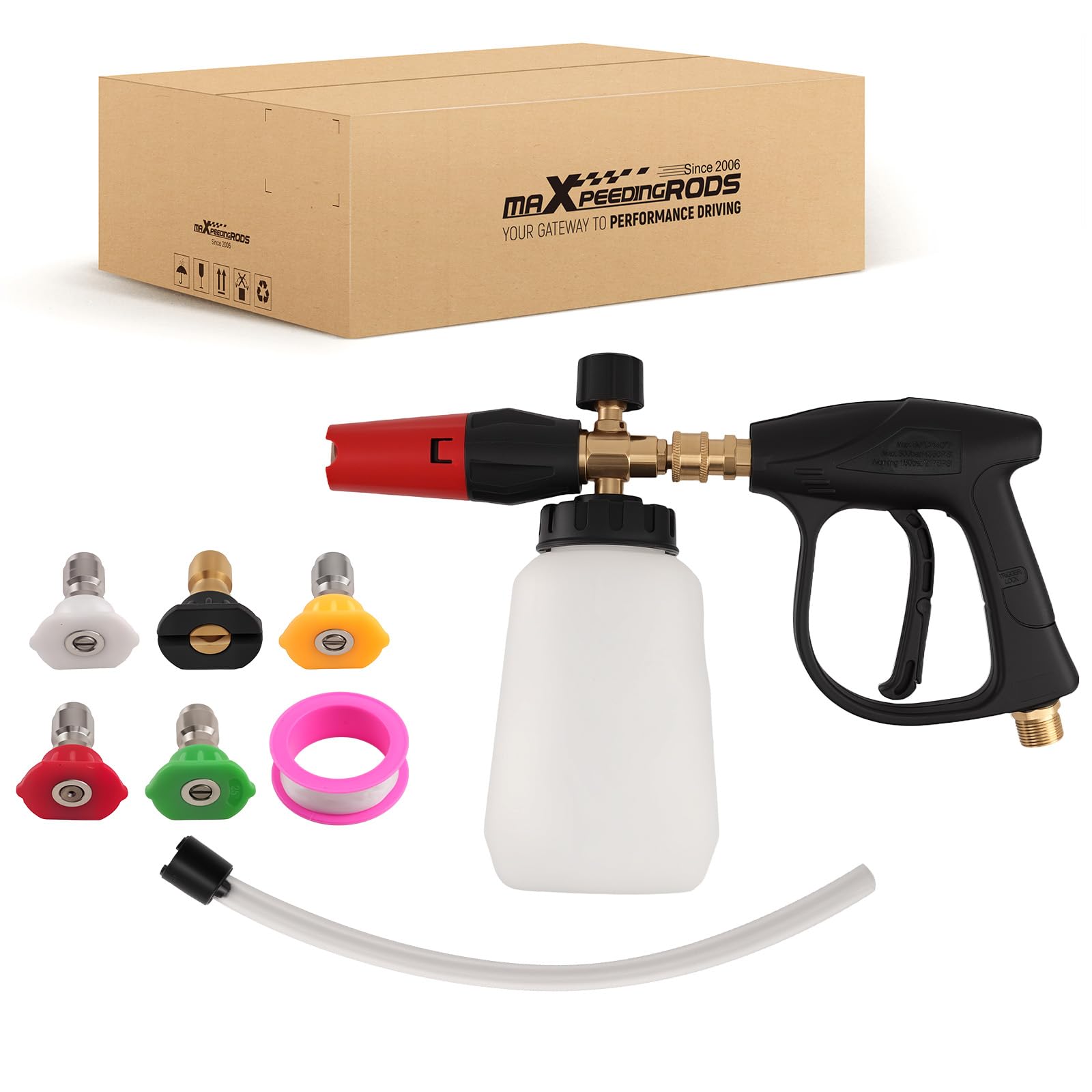 maXpeedingrods 1L Wash Spray Snow Foam Lance Cannon Bottle Kit with 5 Nozzle Tips M22-14mm High Pressure Washer Gun for Karcher K2-K7 Ideal for Car, Patio, Boat & Wall Cleaning