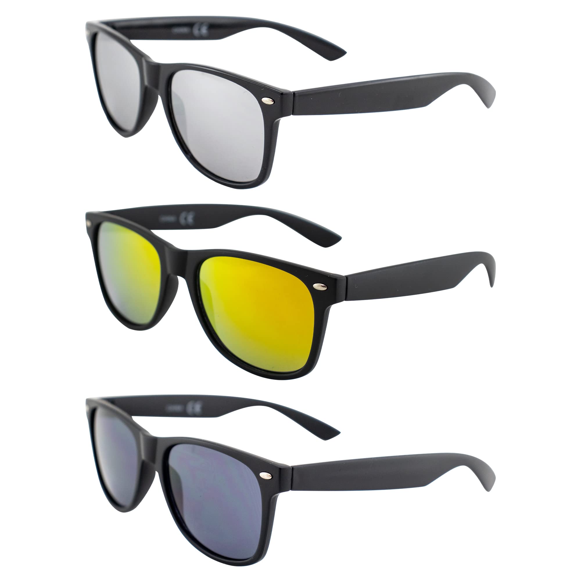 AlterImage Jive Sports Retro Sunglasses for Men or Women 3 Pair Black Frames w/Flash Mirror G-Tech Red & Smoke Lenses