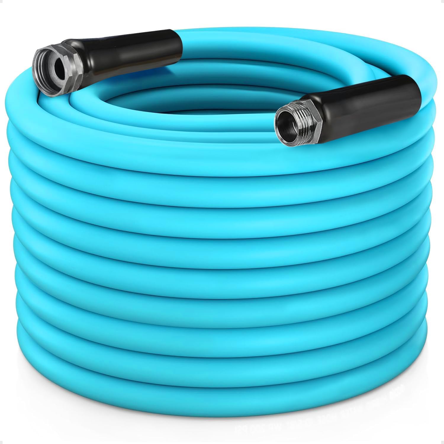 Garden-Hose 200ft x 5/8 in Heavy Duty, Lightweight and Flexible Water Hose, Burst 600 psi, Kink-less Hybrid Rubber Hose for Backyard, 3/4'' Solid Metal Fittings for All Your Watering Need