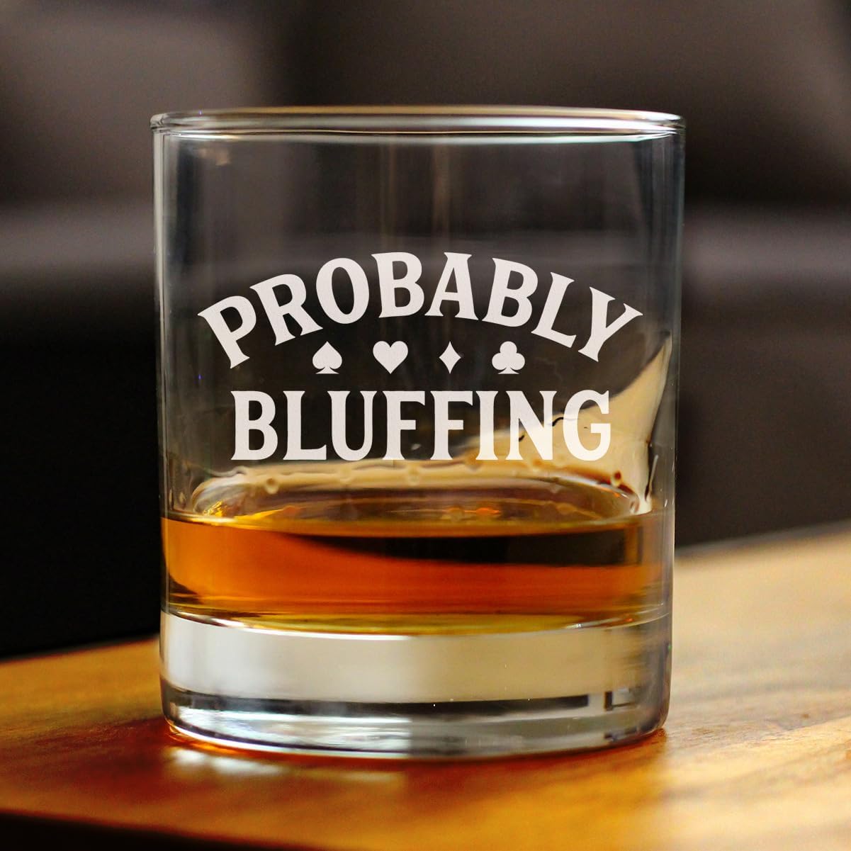 Bevvee Funny Poker Gifts - Whiskey Rocks Glass - Probably Bluffing - 10.25 oz - Image 2