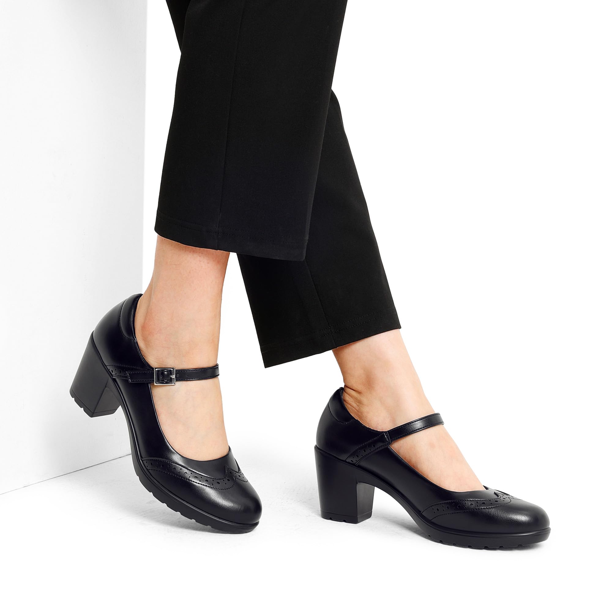 DREAM PAIRS Chaussures Oxford Femme Mary Jane, Escarpins Femme à Talon Épais, Chaussures Habillées Femme à Détails Brogue