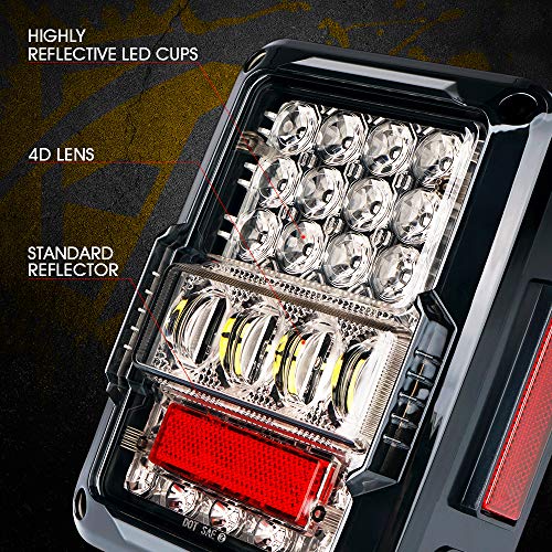 Image of Xprite 4D Clear LED Tail Lights Compatible with 2007-2018 Jeep Wrangler JK | Signal /Brake /Reverse /Running Light, EMC Build-In, ABS housing, PMMA Lens, Waterproof, DOT Approved, Plug N Play