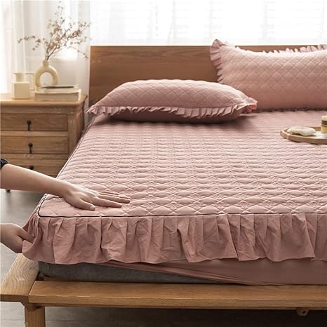 Amazon ベッドマット 肌触りよい 厚手の綿のキルティングマットレスプロテクター ベッドルームホテルホームステイソリッドカラーベッド カバーシングルダブルキングサイズベッド ピンク 0cmx2cm 30cm ボックスシーツ オンライン通販