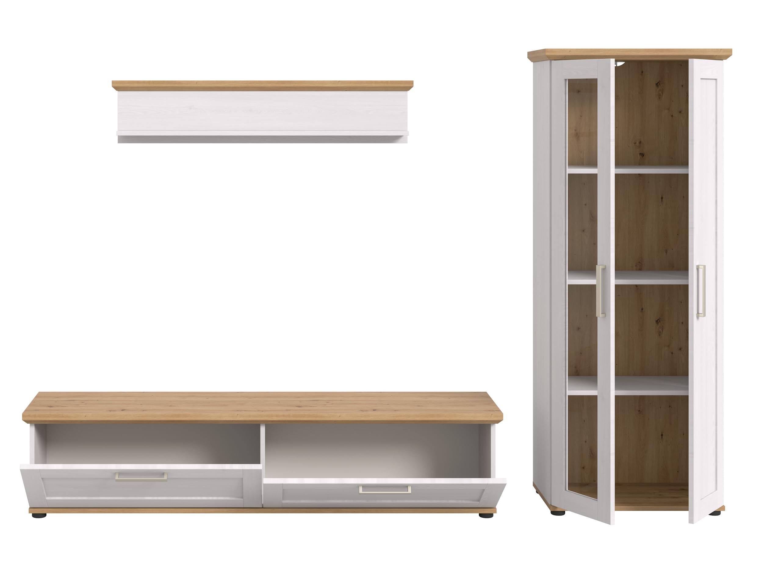 xonox.home - Wohnkombination Verona 3-tlg. Set 240x161x40 cm in Sibiu Lärche und Artisan Eiche - Wohnkombination Wohnwand Wohnzimmermöbel Wohnzimmerschrank - schöner Blickfang