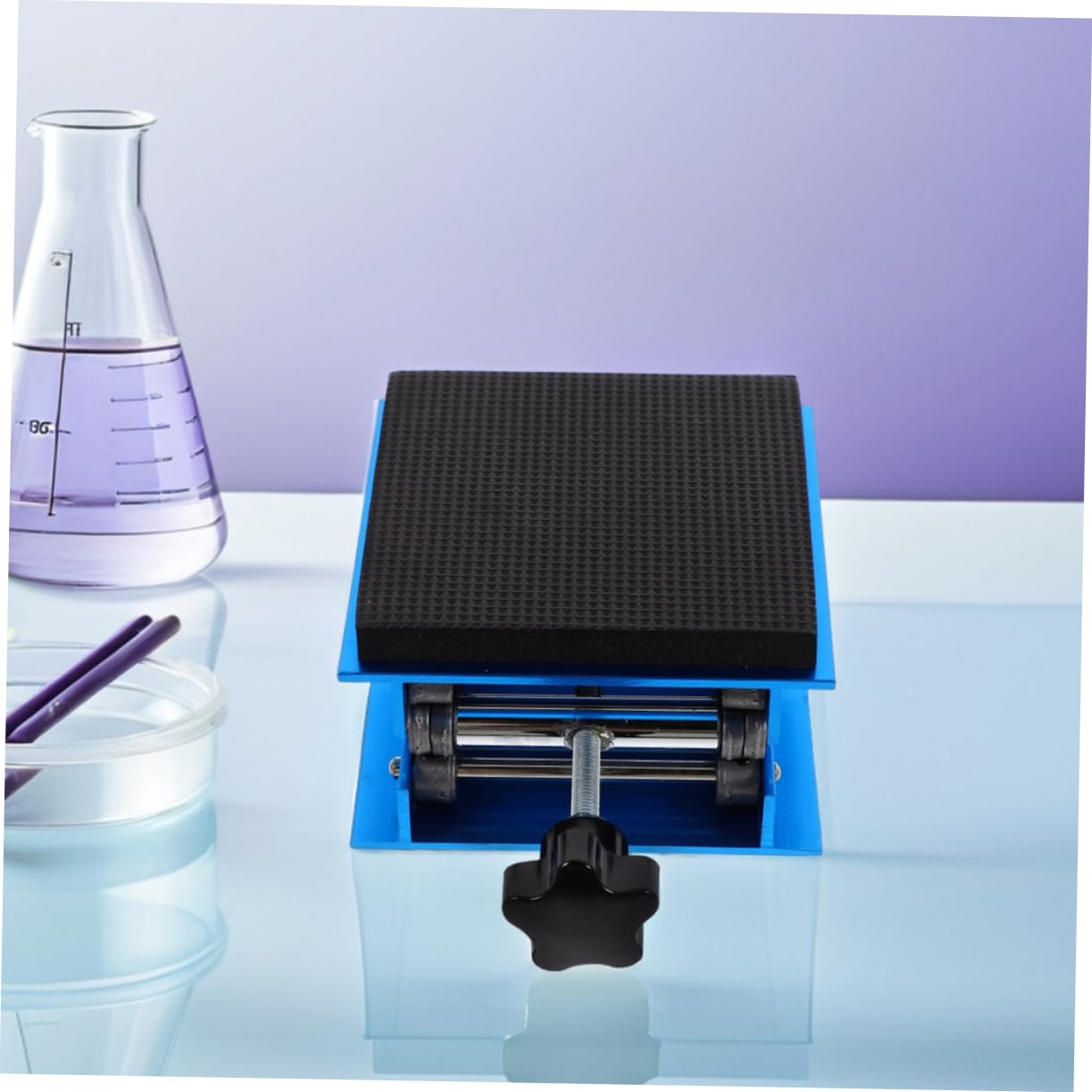 Holibanna Plataforma Elevadora de Laboratorio de Aleación de Aluminio 15x15cm con Altura Ajustable y Esponja Amortiguadora para Experimentos y Equipos Científicos