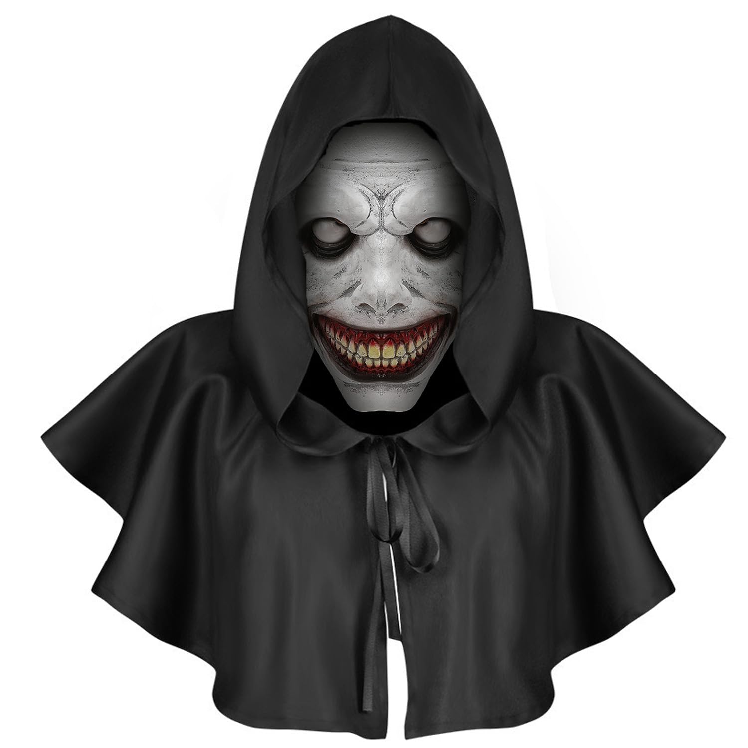 TOPOQ Medieval Renaissance Cowl Hood Cape Halloween Medieval Cloak With Scary Devil Mask Gothic Cowl Hat Knight Vampire Death Costume Accessories Cosplay Party Prop