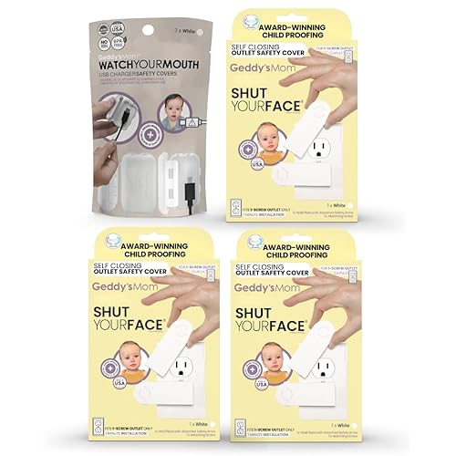Geddy's Mom Kit de seguridad eléctrica a prueba de bebés Placa de cubierta de salida de cierre automático para tomas dúplex x 3 - y cubierta de