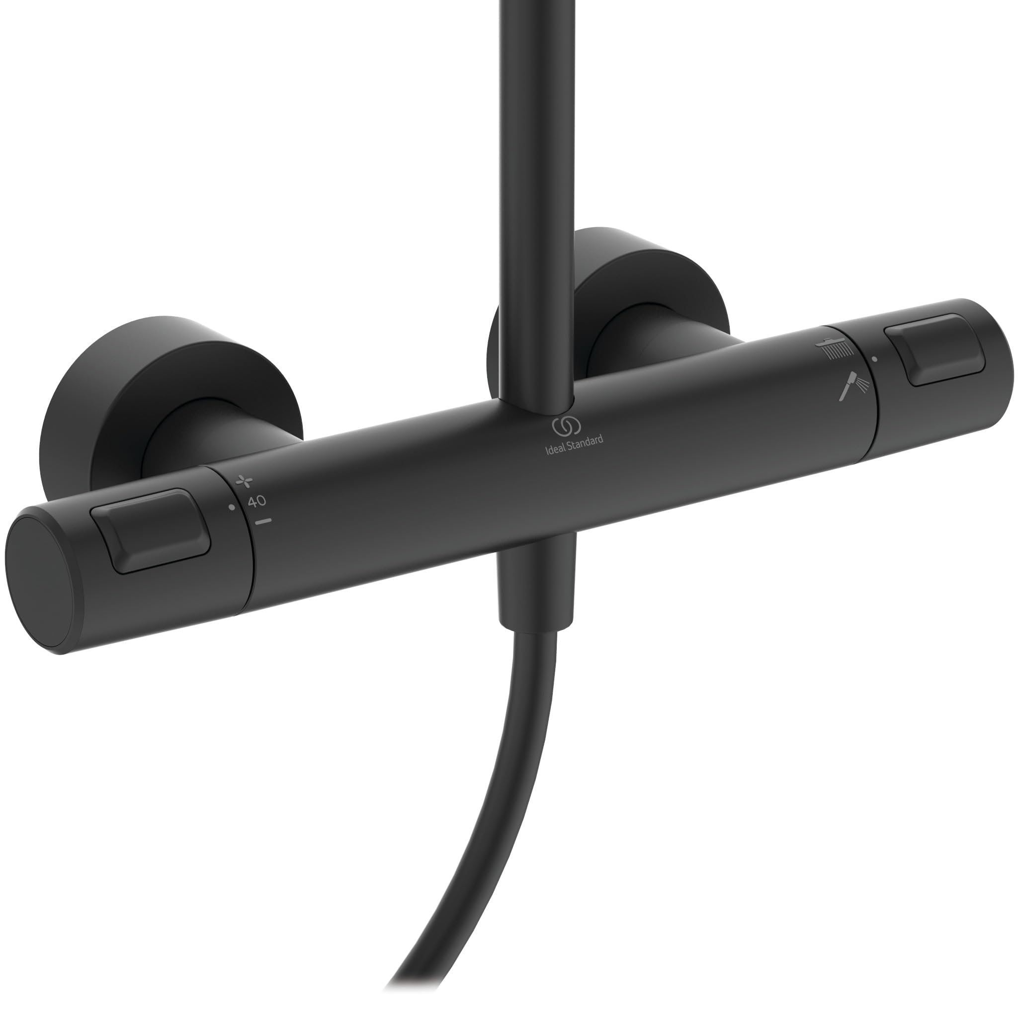 Ideal Standard Ceratherm T25 Sistema doccia, soffione a pioggia a risparmio idrico con doccetta a 1 funzione e protezione antiscottatura, flessibile doccia 1750 mm – Nero Opaco (315x542,5x1117 mm)