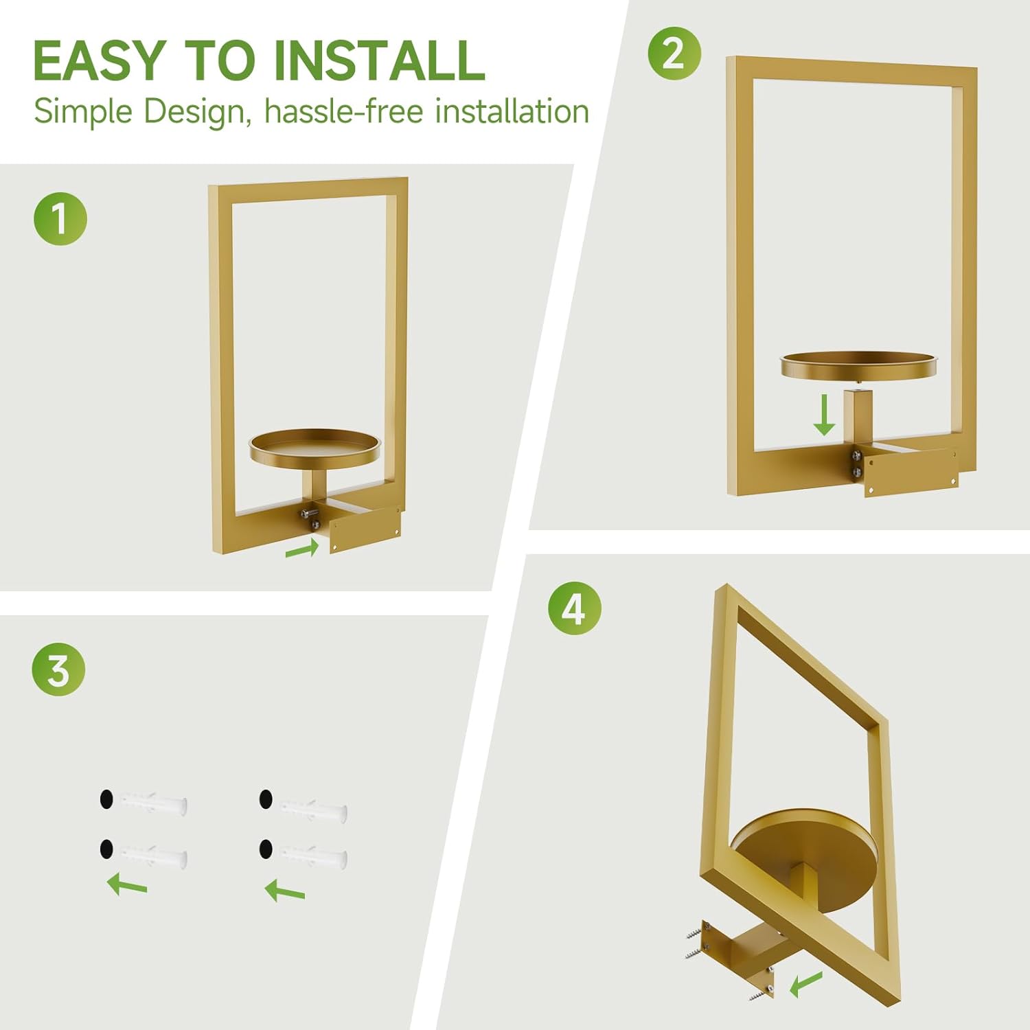 Metal Wall Plant Holder, Picture Frame Design, 2PCS (Gold)