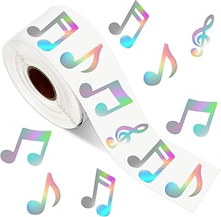 500Pcs Laser Music Note Sticker Holographic Musical Song Paper Decal 4 Designs Sparkly Sticker Label for Party Envelope Scrapbook DIY Supplies,1.5 in