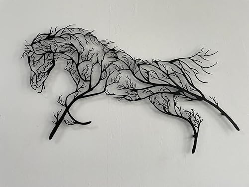 Miniatura 5 de DEKADRON Arte de pared de metal, decoración geométrica de caballo y árbol, decoración de oficina en casa, entrada, dormitorio, sala de estar, colgar